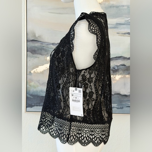 NWT Zara Black Lace Top - Picture 6 of 16